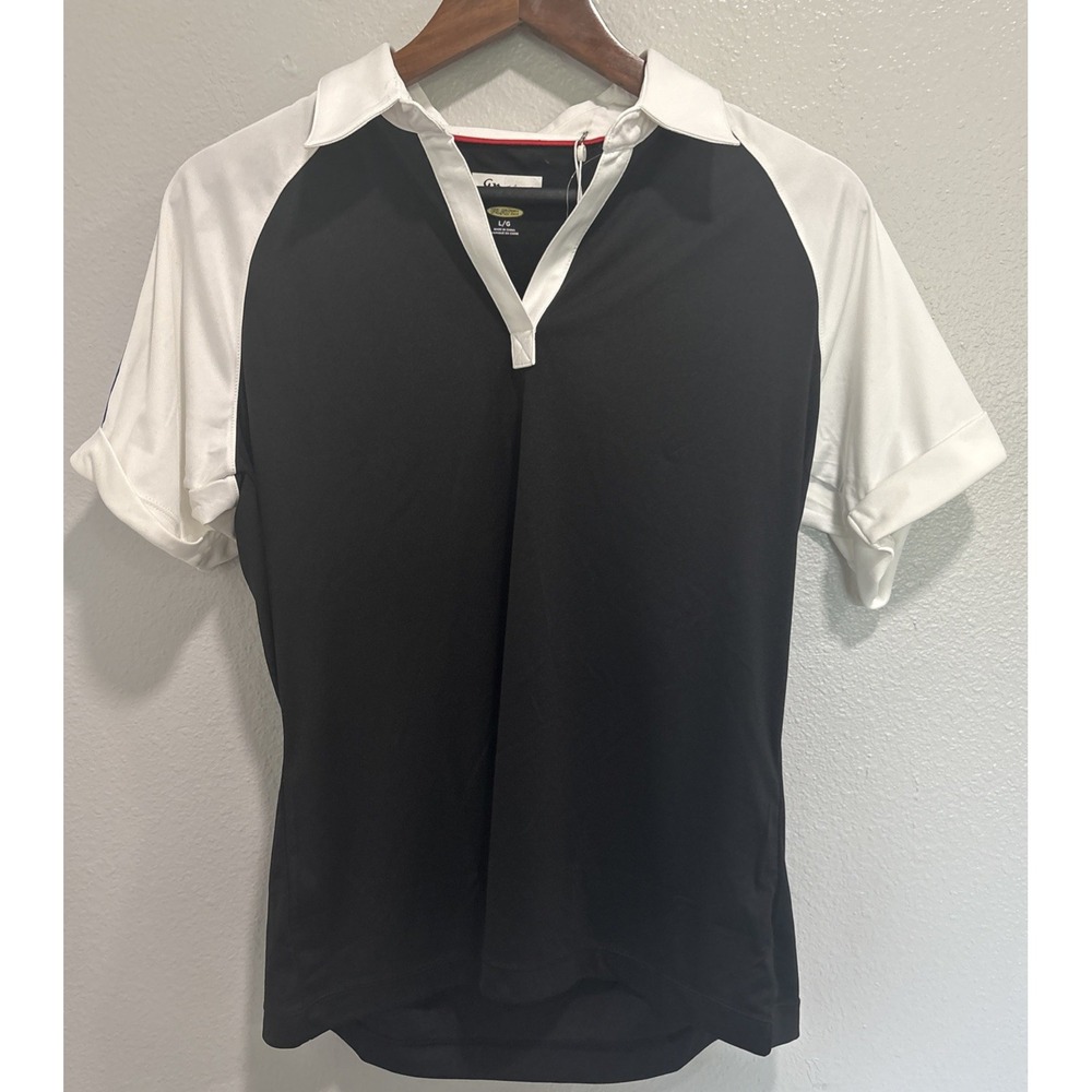 Greg Norman Women's Polo Shirt‎ Sz L Black And White Fitted Winter Tennis Golf